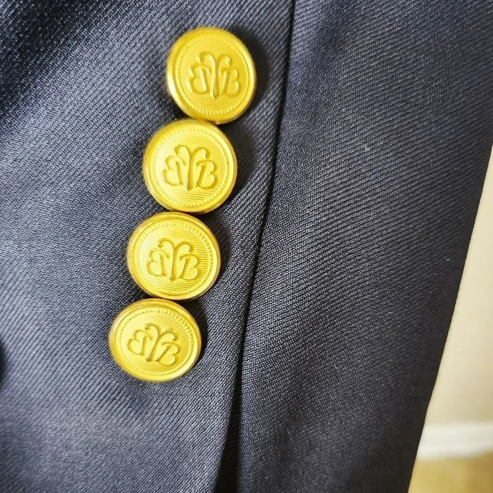 Brooks Brothers Wool Loro Piana Italy Gold Button Blazer Navy Blue Size 46R
